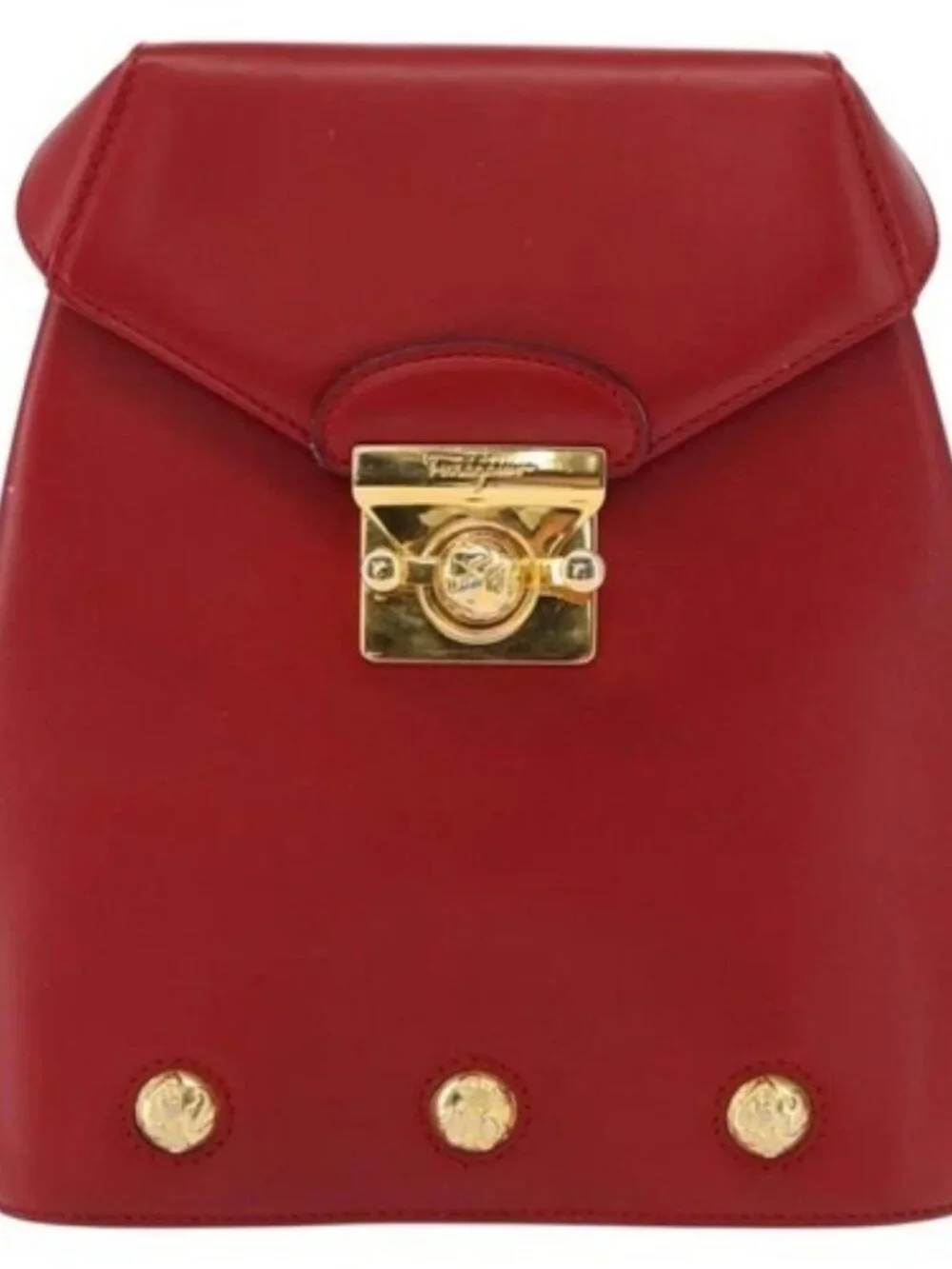Salvatore Ferragamo Backpack Leather Red Gold Auth 150428